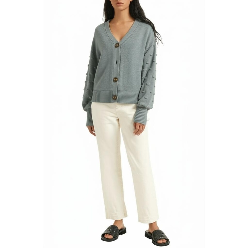 Moon & Madison Cardigan Womens Size L Green Casual Knit V Neck Layer Essential - Picture 2 of 12